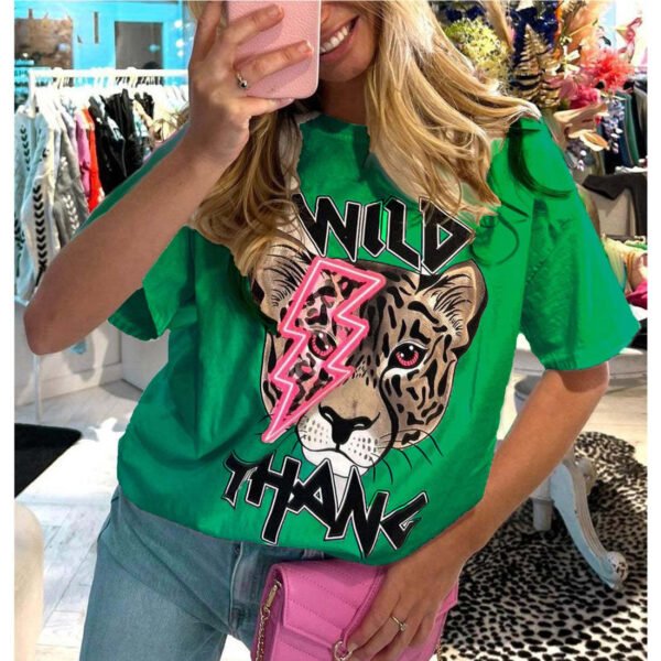 Ladies Oversized Tiger Lightning Wild Thang Short Sleeves T Shirt Top - Image 4